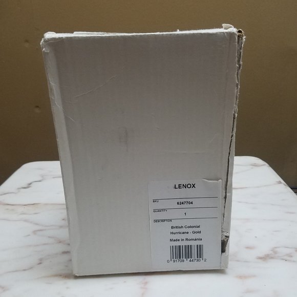 Lenox 9" British Colonial Etched Glass Palm Trees Hurricane Lamp- Amber - Picture 5 of 8